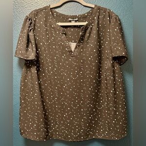 Hilary Radley Hearts V-Neck Short Sleeve Blouse